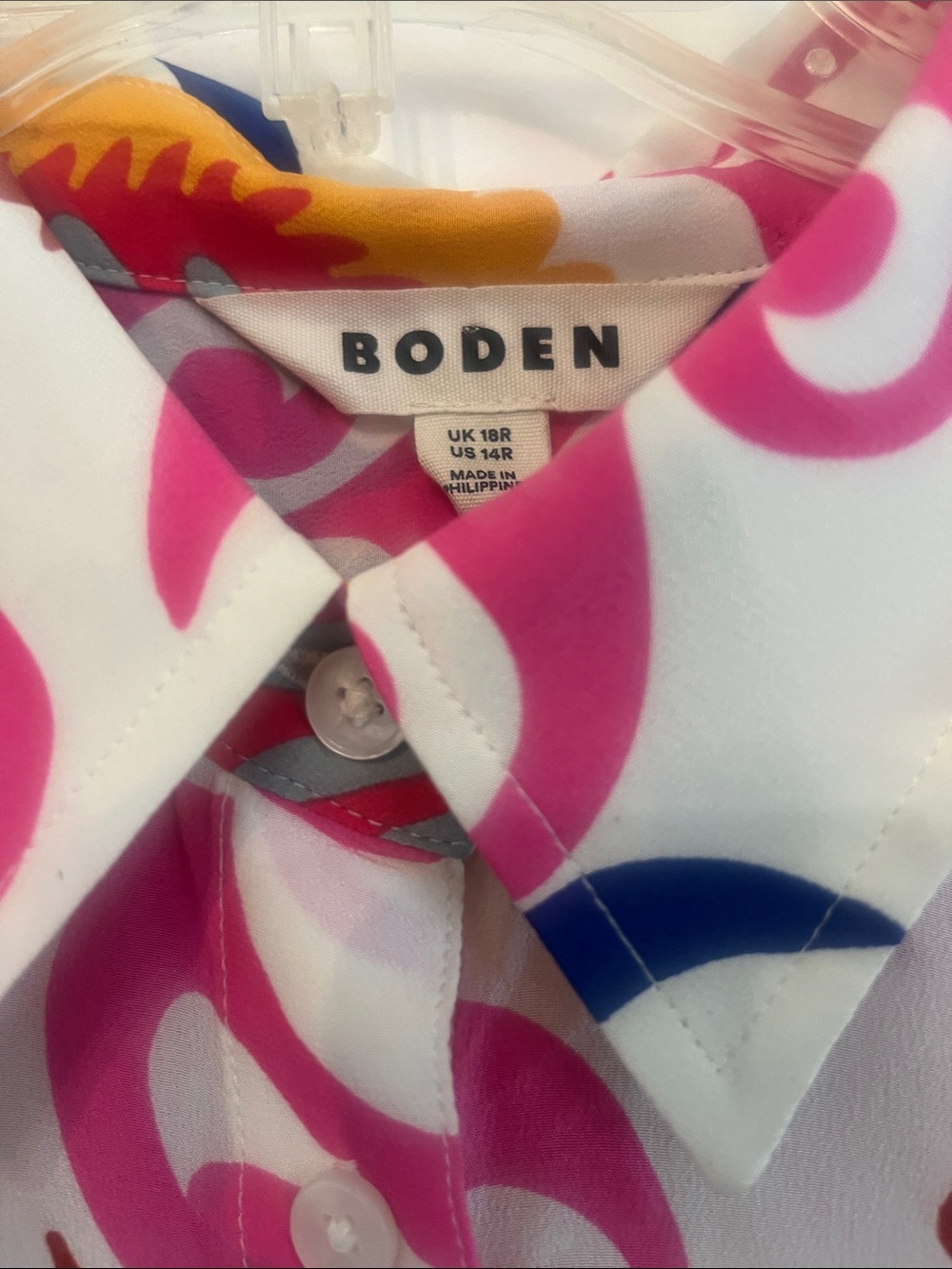 Boden Silk Pink Multi-Color Swirl & Medallion Button-Down Shirt 14 R - Picture 2 of 5